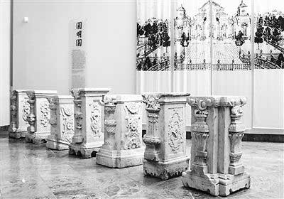 七个石刻构件被收藏在挪威伯尔根城艺术博物馆中，从左至右分别属于养雀笼、谐奇趣、海晏堂、养雀笼、方外观、养雀笼、海晏堂 本组照片引自《谁收了圆明园》