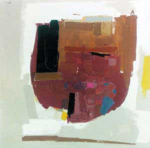 闫振铎《窑洞》　　这张创作于1999年的抽象作品参加过包括第三届中国北京国际美术双年展在内的多次展览。闫振铎从上世纪80年代后期就开始酝酿并处于“抽象-表现”风格, 对大的块面和大的色彩关系非常敏感，研究的目标是如何在整体和谐的色调中保留鲜活的色彩印象而不失之于单调，堪称色彩表现力和形式构成方面的典范。