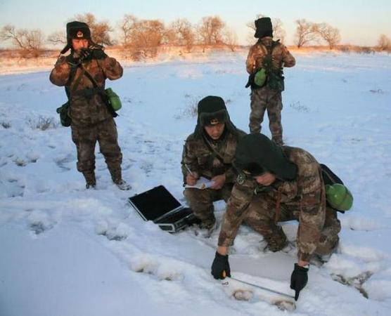 驻黑瞎子岛官兵对东北虎活动区域进行检迹。
