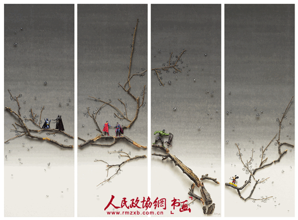 金准植  自胜自强  120x40(4件） 纸面油画  2014_副本_副本