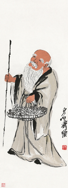齐白石《持菊作寿》96.5×34.5cm