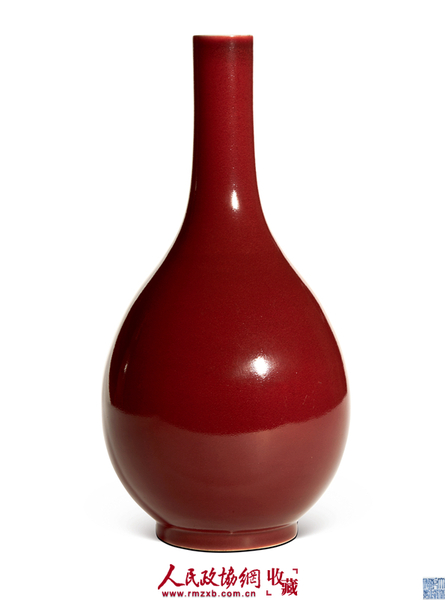 1225  清乾隆 霁红釉胆瓶_副本