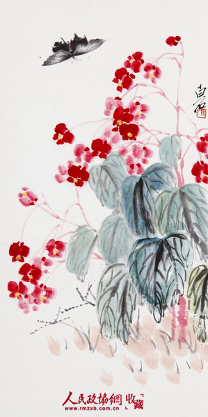 齐白石 海棠蝴蝶 纸本立轴&nbsp;&nbsp; &nbsp;_副本