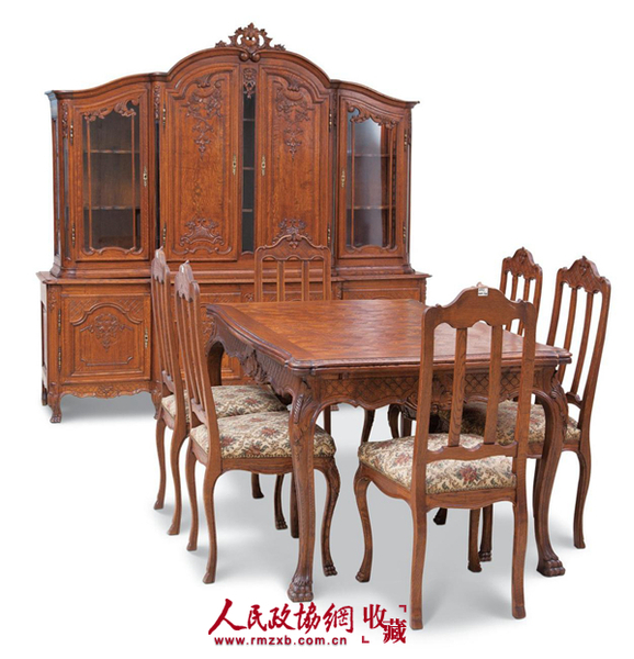 比利时橡木雕刻镂空餐厅家具一套_副本