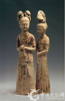 唐 双髻、高髻陶女俑