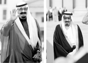 1月23日，沙特老国王阿卜杜拉左图病逝后，79岁的萨勒曼右图继承王位。 资料照片