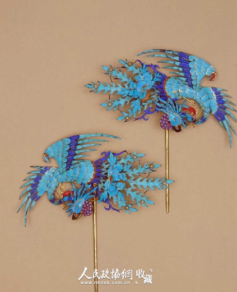 点翠凤凰纹头花，清，横15cm，纵15cm 故宫博物院藏_副本