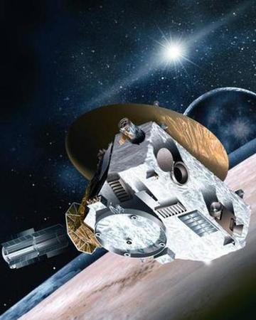 艺术示意图：飞行在冥王星附近的新视野号探测器