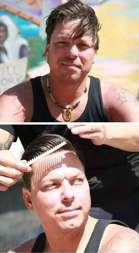 　流浪汉理发前后对比。