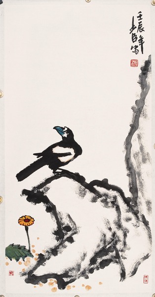 喜鹊顽石图68cm136cm2012年