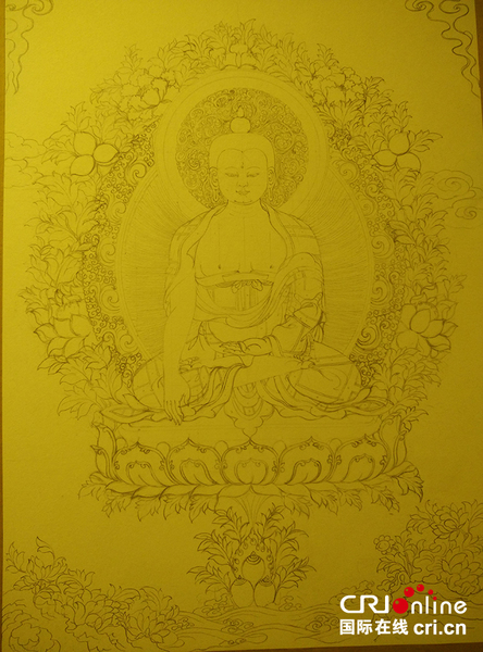 　现场展出的唐卡手稿