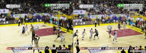 莱特从发球到接球，计时器没动。图片来源：视频截图。