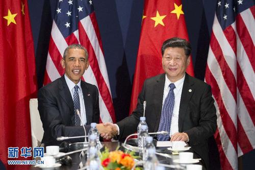 11月30日，国家主席习近平在巴黎会见美国总统奥巴马。新华社记者黄敬文摄