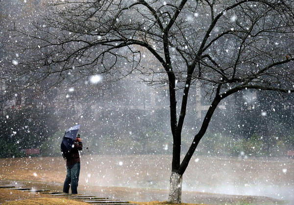 游客拍摄雪景。