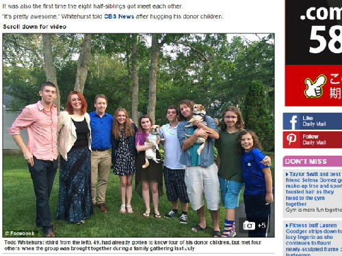 美國工程師陶德（左三），年輕時曾捐精4年共捐了400次，28年後已有22個孩子來認親。