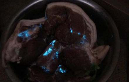 老太买回夜光猪肉不敢吃 肉贩：赌1千不会发光