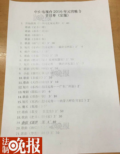 元宵晚会节目曝光