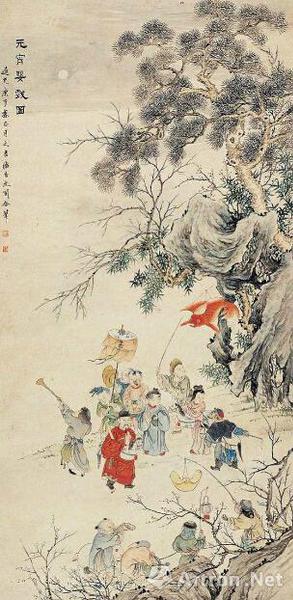 清 赵之琛 顾驺 《元宵婴戏图》立轴