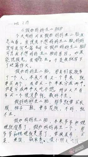 小学生写作文劝别生二胎：妈妈有我一个顶两个