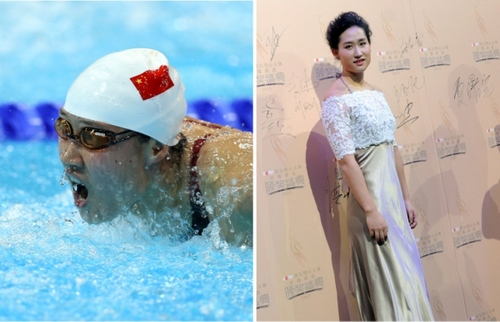 新华社照片，北京，2016年3月7日
    （体育·专题）（9）女汉子和女神：只是一件礼服的距离
    她们是女汉子，在赛场上纵横驰骋；她们也是女神，在舞台上妩媚摇曳。对于她们来说，女汉子和女神之间也许只是一件礼服的距离。2016年三·八妇女节来临之际，我们用一组图片展示赛场上那些女汉子变女神的各自风采。
    左图：2012年8月1日，中国选手刘子歌在伦敦奥运会游泳女子200米蝶泳决赛中。
    右图：2014年1月11日，刘子歌出席“2013CCTV体坛风云人物年度评选”颁奖典礼。
    新华社发
    