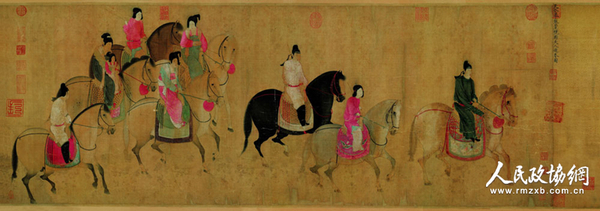 摹张萱《虢国夫人游春图》 卷（北宋） 现藏于辽宁省博物馆_副本