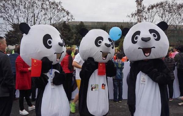 成都双遗马拉松开跑 “熊猫”跑友现场求婚