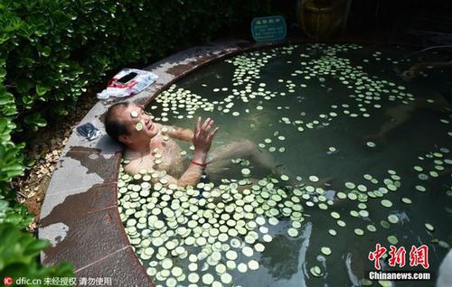 洛阳一景区办奇葩“温泉水果浴” 苹果黄瓜连泡带吃