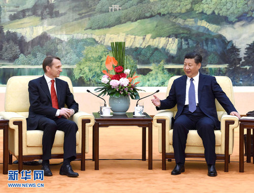 5月5日，国家主席习近平在北京人民大会堂会见俄罗斯国家杜马主席纳雷什金。 新华社记者 饶爱民 摄