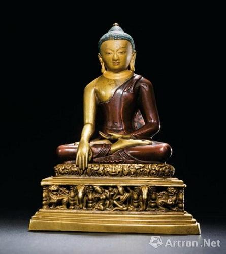 帕拉11-12世纪 至稀至珍双色铜合铸释伽牟尼成道像