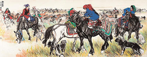 （ 2012年12月2日，在北京保利2013秋拍近现代书画夜场“黄胄美术基金会推荐专场”上，黄胄作品《欢腾的草原》以1.288亿元人民币的成交价被上海宝龙集团购得 ）