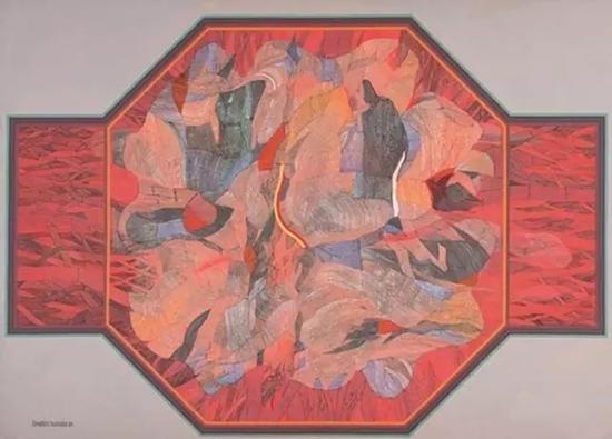 依布拉欣·胡先，《red，orange，core》，1984，布面丙烯，198.3×217.4 cm，马币797，500.00元成交（佳士得提供）