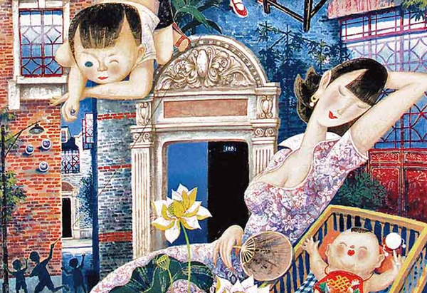 《石库门情节》（局部）重彩画 2008年