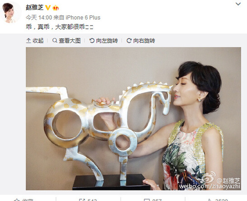 赵雅芝亲吻雕塑马侧颜迷人气质优雅