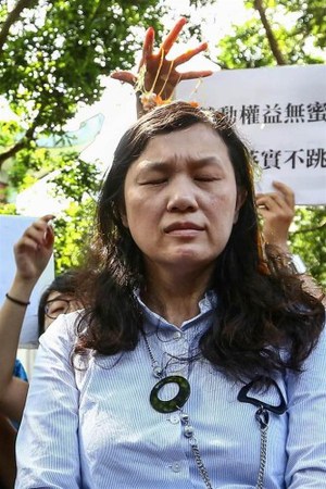 台湾高等教育产业工会、国立台湾大学工会与政大学生劳动权益促进会等多个团体，4日早上到“教育部”前面抗议因为去年发布的“专科以上学校强化学生兼任助理学习与劳动权益保障处理原则”，而衍生出各种假学习真劳动的违法问题。就在“教育部”专委出面接受陈情时，政治大学学生高若想突然从后头以蛋袭击专委，并蛋洗教育部。图片来源：台湾《中国时报》