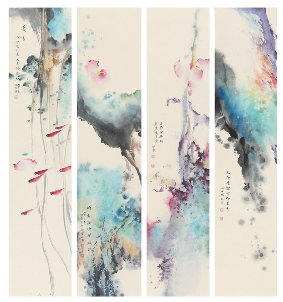 玄（4条屏）103x22cm x4