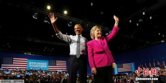 当地时间2016年7月5日，美国北卡罗来纳州夏洛特，美国总统奥巴马首次助阵民主党总统候选人希拉里的竞选集会。