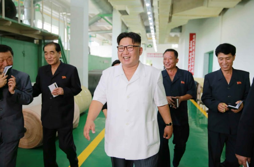 金正恩视察平城合成皮革工厂，称其是国家工厂的典范（网页截图）