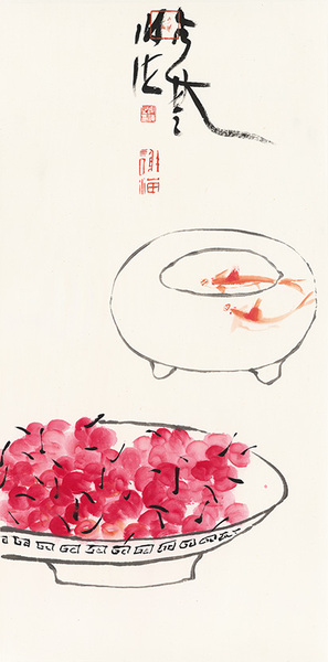 谢海  红红  彩墨纸本  70cm×35cm  2015年