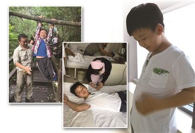 曹胤鹏和爸爸的旅游合影。