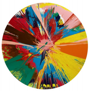 　　达米恩·赫斯特
《美丽，粉碎，泼溅，暴烈，粉红，砍劈，
括约肌画作》，1995 年作
光泽涂料画布
估价：25 万- 35 万英镑／
约 250 万- 350 万港元
