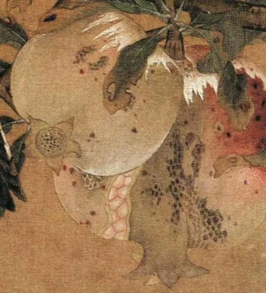 《榴枝黄鸟图页》 宋，绢本设色，24.6c×25.4cm