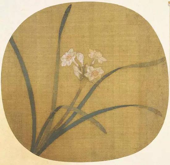 《水仙图页》 宋，纨扇页，绢本设色，24.6cm×26cm