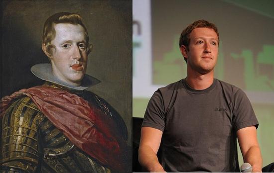 左：维拉斯奎兹，《菲利普四世肖像》（Velázquez， Portrait of Phillip IV），1623 图片：Courtesy of Wikicommons 右：马克·扎克伯格，2012。图片：Courtesy of Wikicommons