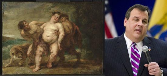 左： 彼得· 保罗·鲁本斯，《喝醉的巴克斯与弗恩和萨提尔》（Drunken Bacchus with Faun and Satyr），创作年代不详。图片：Courtesy of Wikicommons 右：克里斯·克里斯帝，2011。图片：Courtesy of Wikicommons