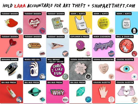 Adam J. Kurtz为 设计师原作与Zara疑似抄袭产品制作的插画 。图片：Courtesy of Adam J. Kurtz