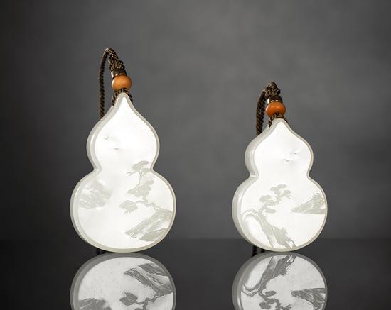 瞿利军 和田玉籽料山水对牌