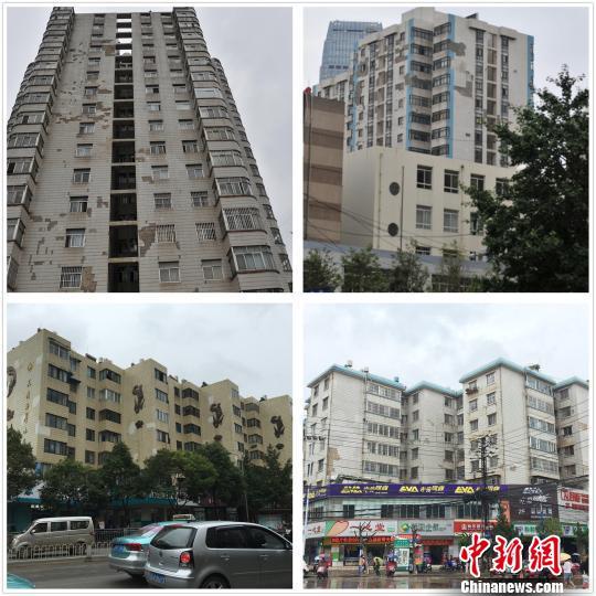 图为昆明数小区外墙砖脱落严重，如“俄罗斯方块”?！＄殉?摄