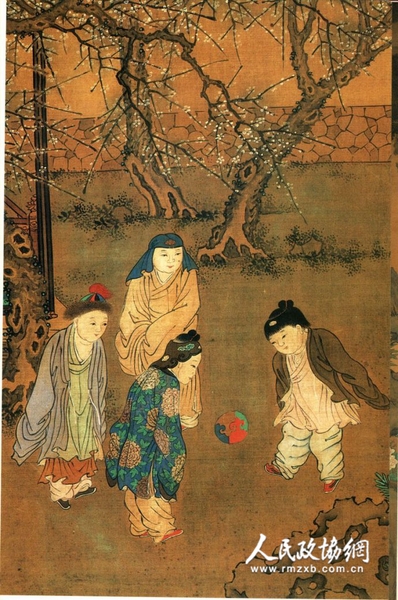 宋 苏汉臣《长春百子图卷》（蹴鞠局部，台北故宫博物院藏）