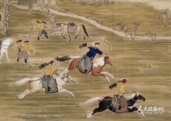 《乾隆皇帝射猎图》轴（局部） 清