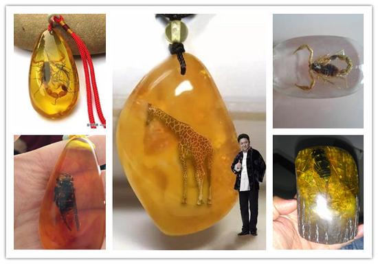 喜欢琥珀的朋友都知道，琥珀中带有虫子的虫珀更为珍贵稀有，正因为虫珀的珍贵，所以市面上仿造虫珀的也是屡见不鲜，大螳螂、大蜘蛛、大蜈蚣、大蝎子……就差真有于谦家的长颈鹿了。